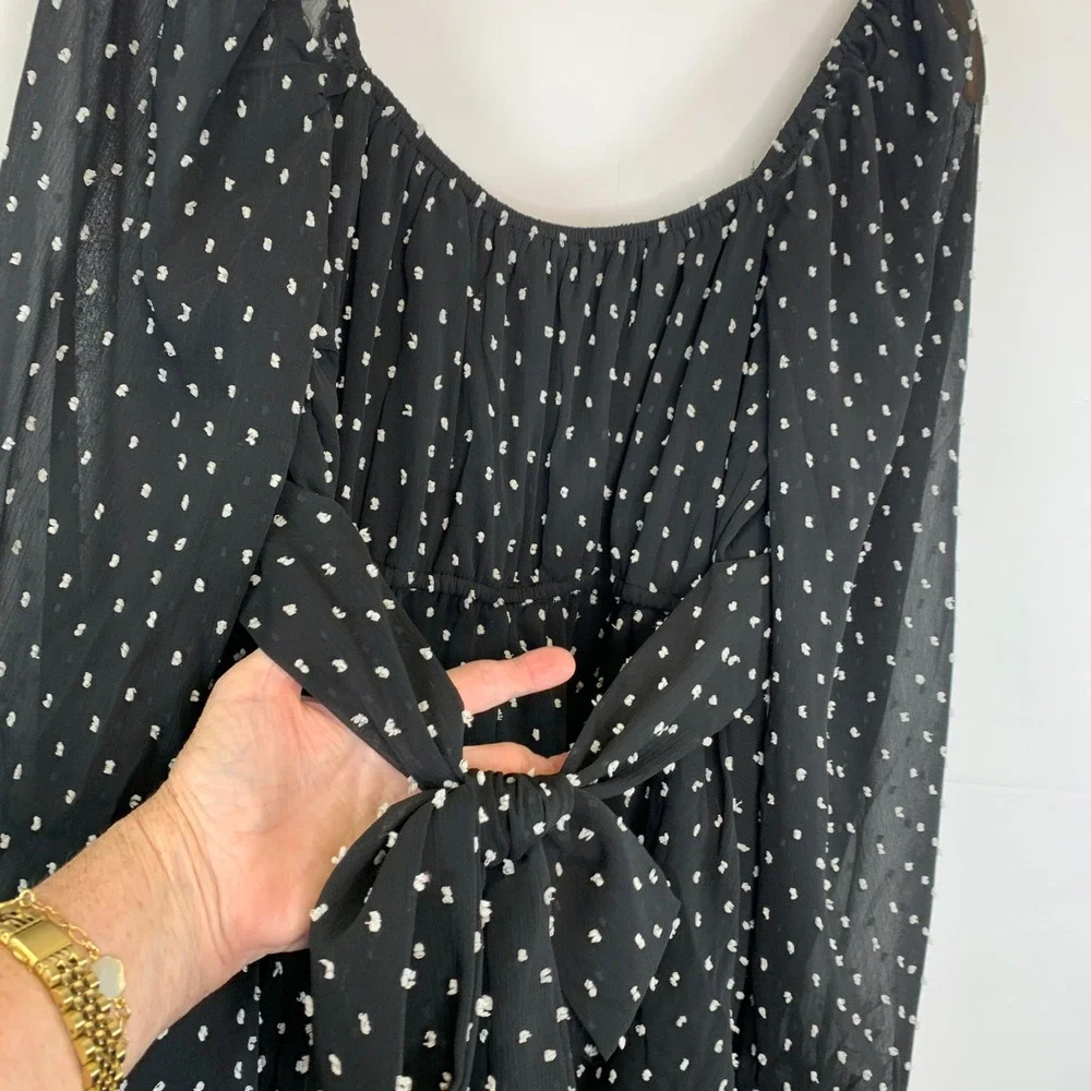 Thirty/Thirty Black Mini Dress Polka‎ Dot Sheer Fairycore Whimsigoth XL